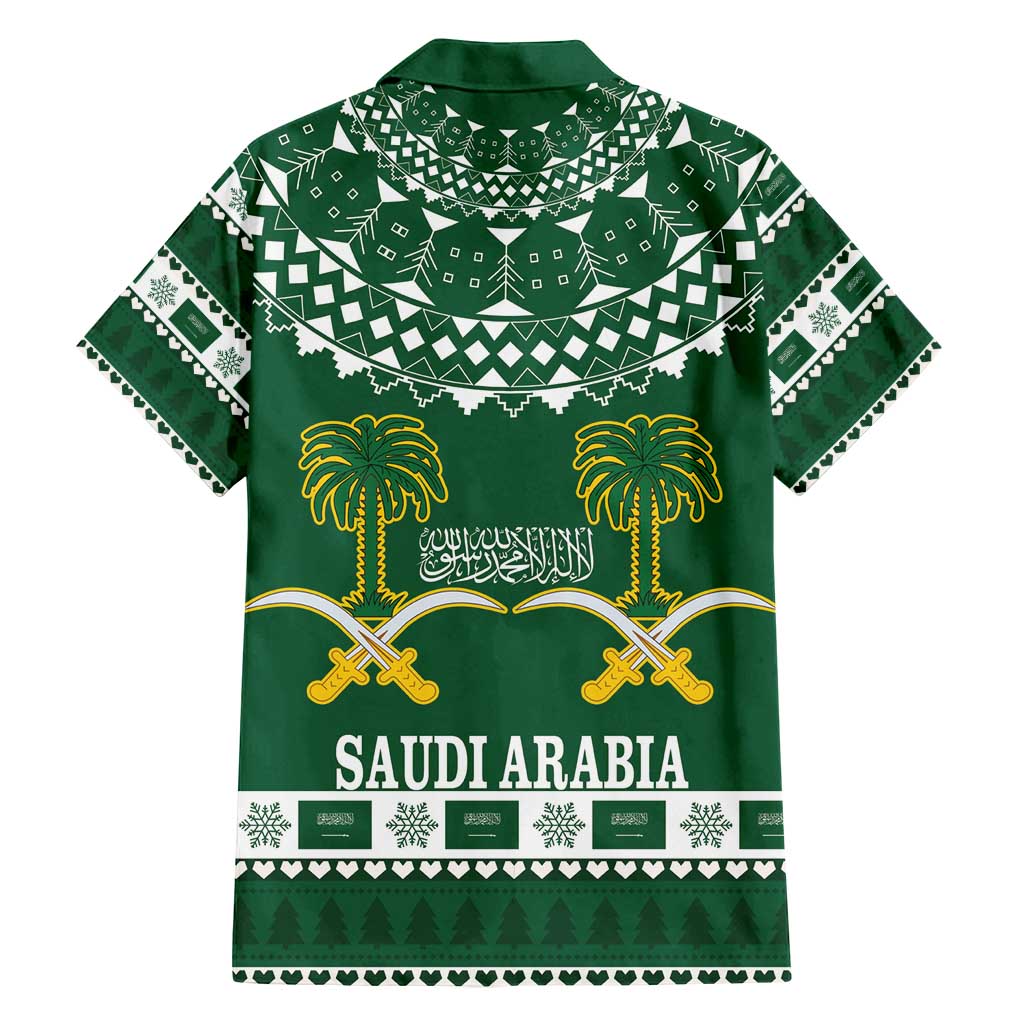 Saudi Arabia Christmas Family Matching Off Shoulder Short Dress and Hawaiian Shirt Coat Of Arms Milad Mubarak - Wonder Print Shop