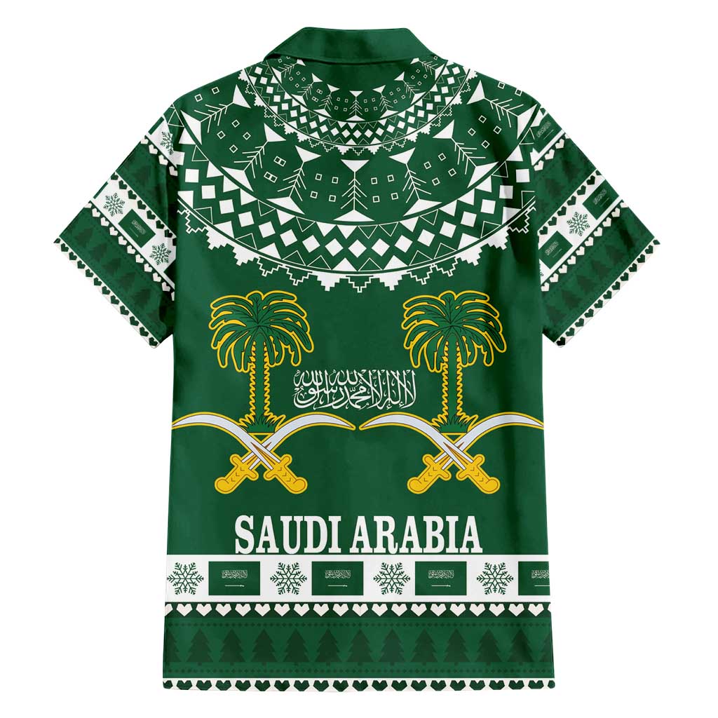 Saudi Arabia Christmas Family Matching Short Sleeve Bodycon Dress and Hawaiian Shirt Coat Of Arms Milad Mubarak - Wonder Print Shop
