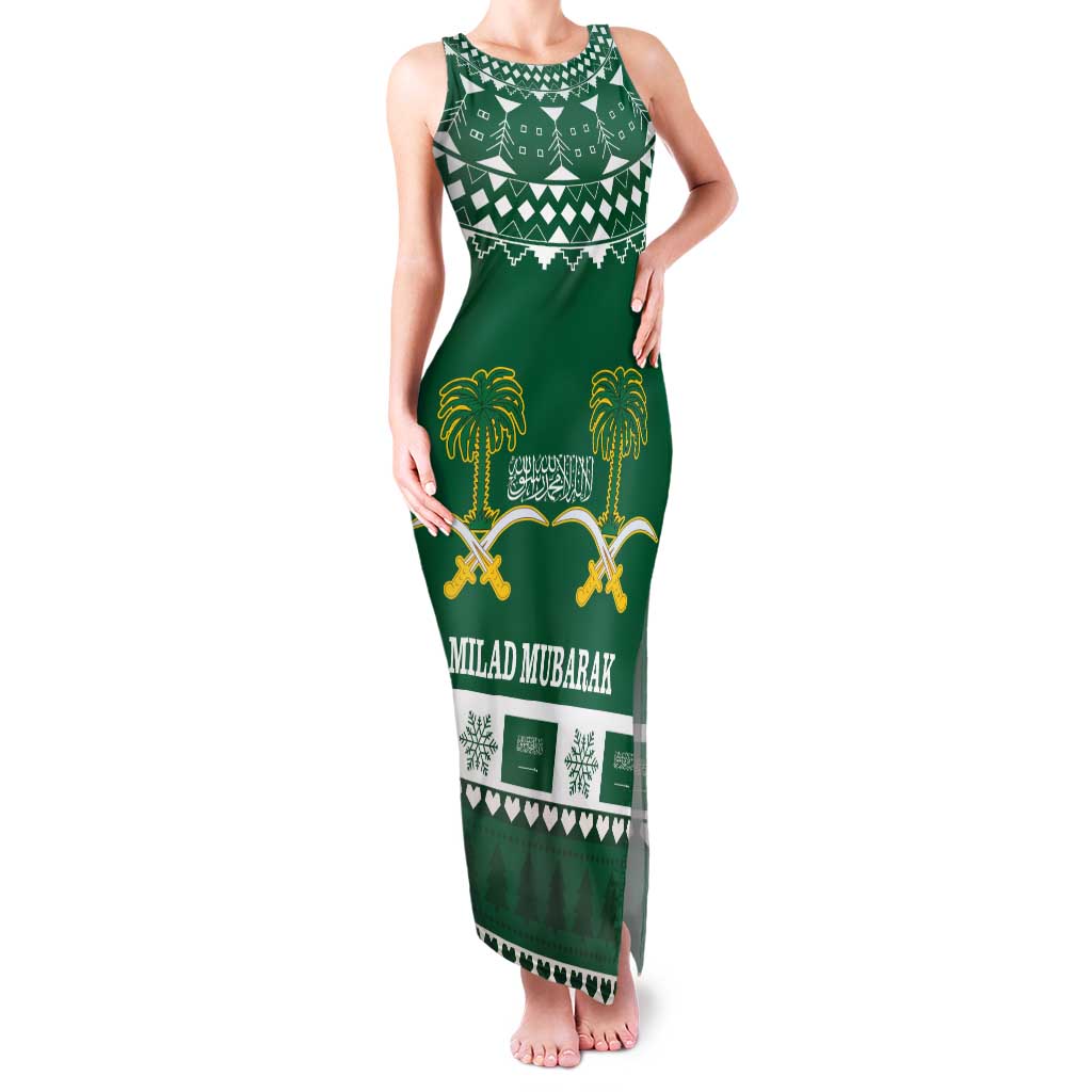Saudi Arabia Christmas Family Matching Tank Maxi Dress and Hawaiian Shirt Coat Of Arms Milad Mubarak - Wonder Print Shop