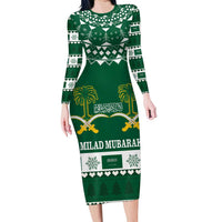 Saudi Arabia Christmas Long Sleeve Bodycon Dress Coat Of Arms Milad Mubarak - Wonder Print Shop