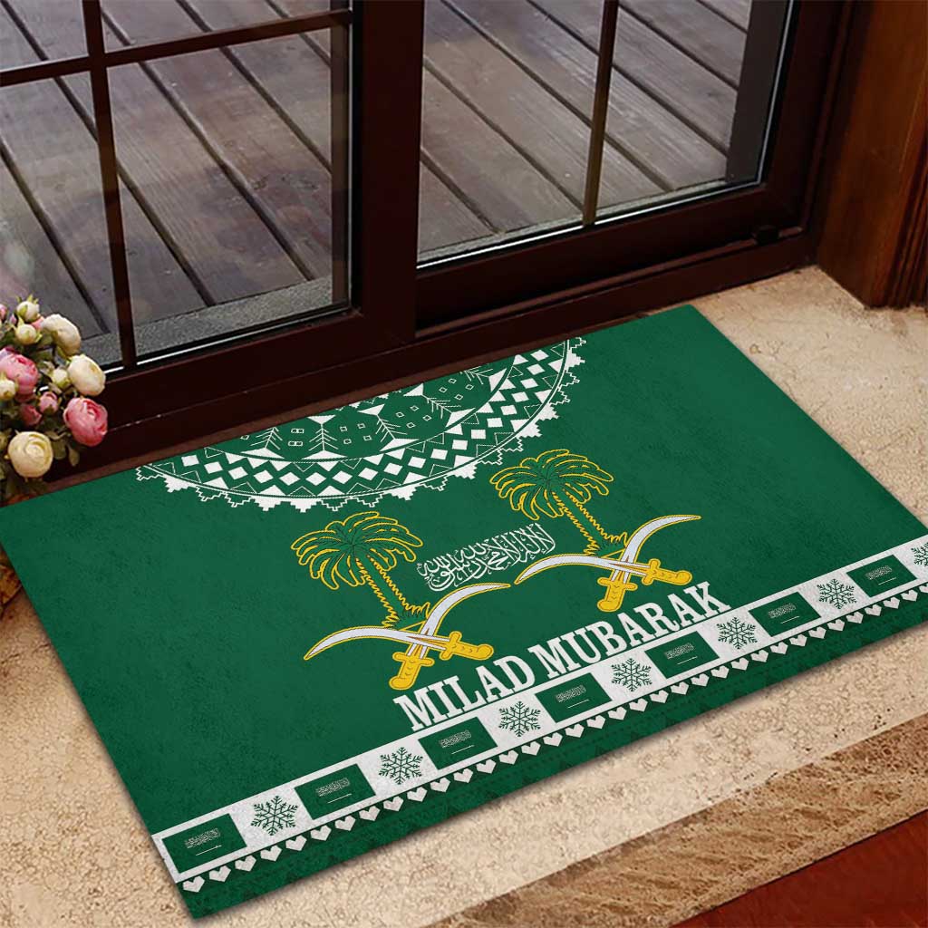Saudi Arabia Christmas Rubber Doormat Coat Of Arms Milad Mubarak - Wonder Print Shop
