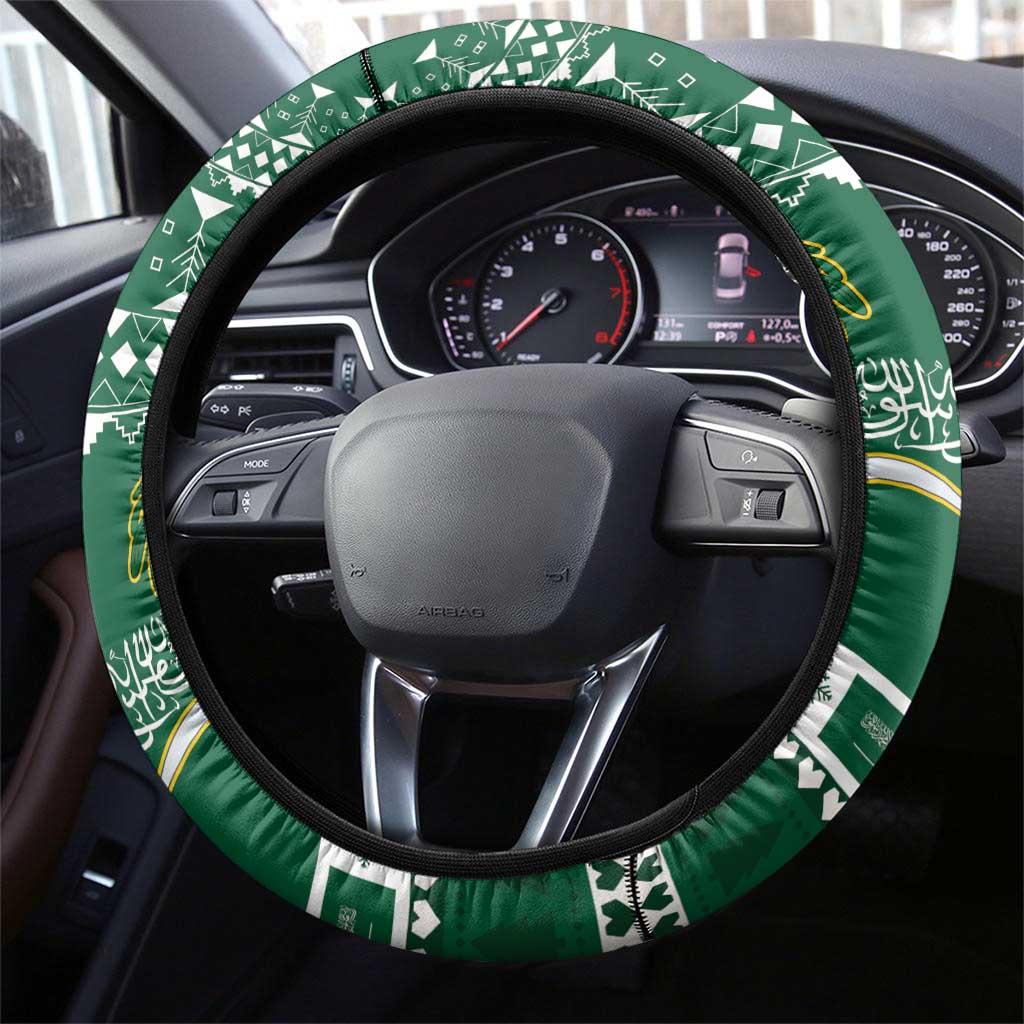 Saudi Arabia Christmas Steering Wheel Cover Coat Of Arms Milad Mubarak - Wonder Print Shop