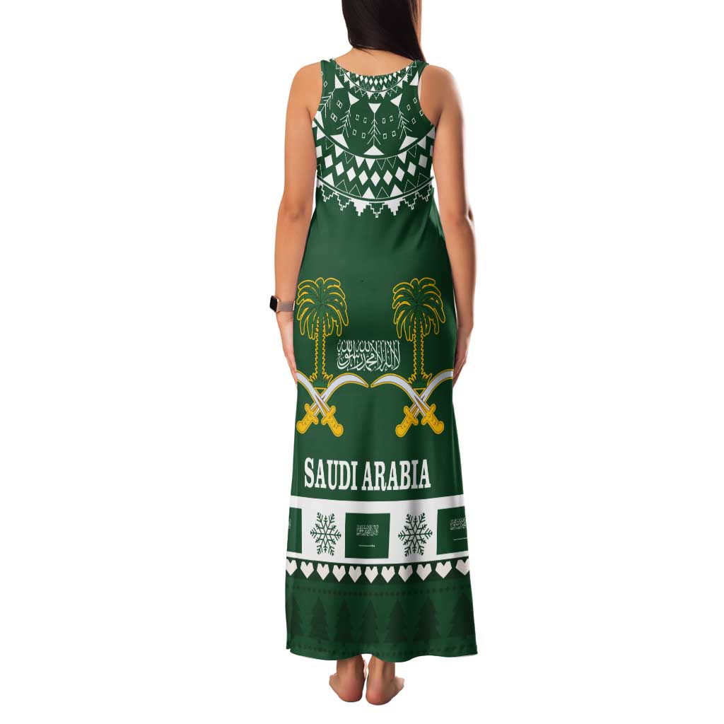 Saudi Arabia Christmas Tank Maxi Dress Coat Of Arms Milad Mubarak - Wonder Print Shop