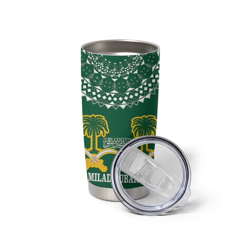 Saudi Arabia Christmas Tumbler Cup Coat Of Arms Milad Mubarak - Wonder Print Shop
