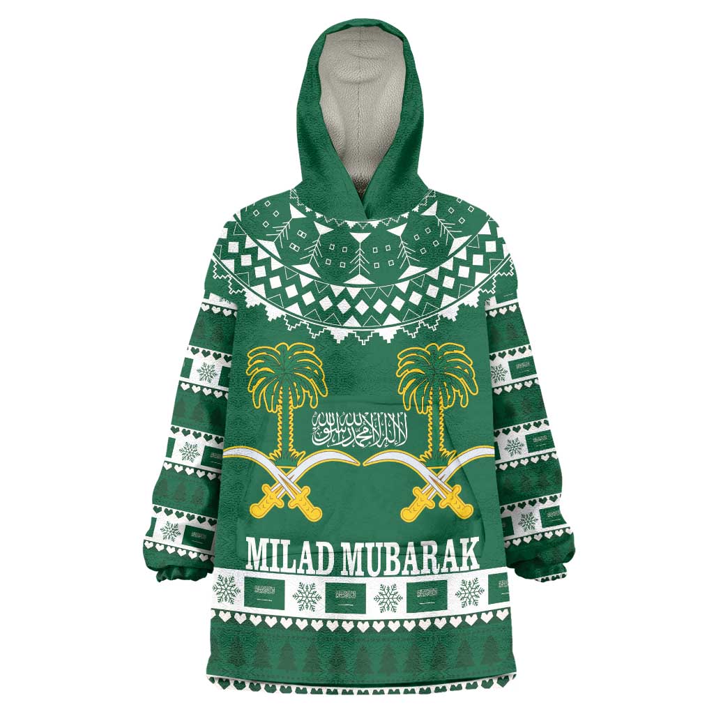 Saudi Arabia Christmas Wearable Blanket Hoodie Coat Of Arms Milad Mubarak - Wonder Print Shop