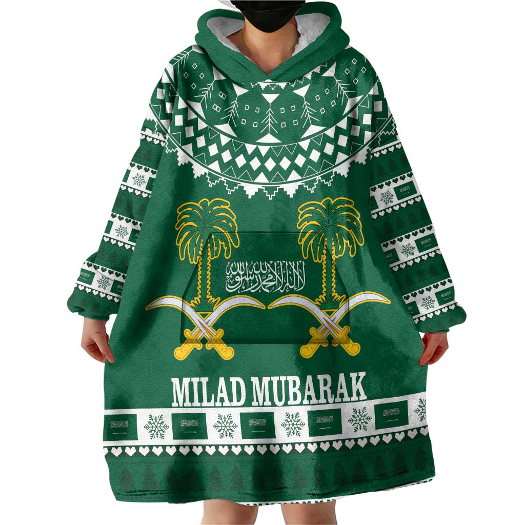 Saudi Arabia Christmas Wearable Blanket Hoodie Coat Of Arms Milad Mubarak - Wonder Print Shop
