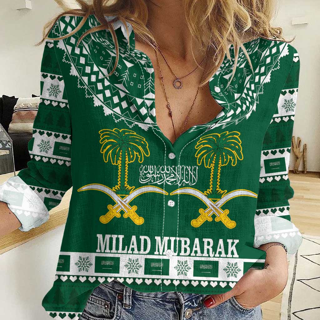 Saudi Arabia Christmas Women Casual Shirt Coat Of Arms Milad Mubarak - Wonder Print Shop