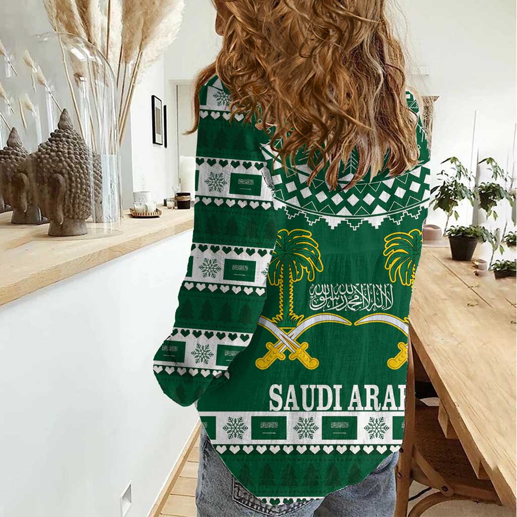 Saudi Arabia Christmas Women Casual Shirt Coat Of Arms Milad Mubarak - Wonder Print Shop