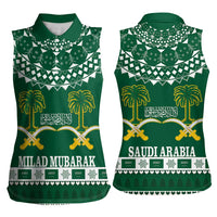 Saudi Arabia Christmas Women Sleeveless Polo Shirt Coat Of Arms Milad Mubarak - Wonder Print Shop