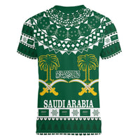 Saudi Arabia Christmas Women V-Neck T-Shirt Coat Of Arms Milad Mubarak - Wonder Print Shop