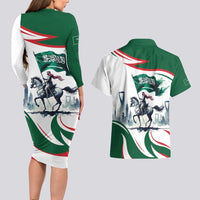 Saudi Arabia Horse Riders Couples Matching Long Sleeve Bodycon Dress and Hawaiian Shirt Arab Style - Wonder Print Shop
