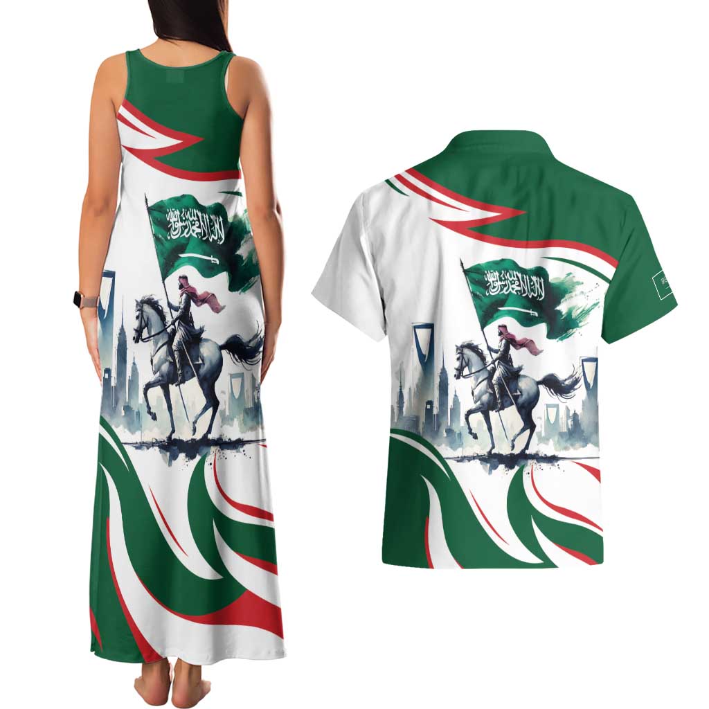 Saudi Arabia Horse Riders Couples Matching Tank Maxi Dress and Hawaiian Shirt Arab Style - Wonder Print Shop