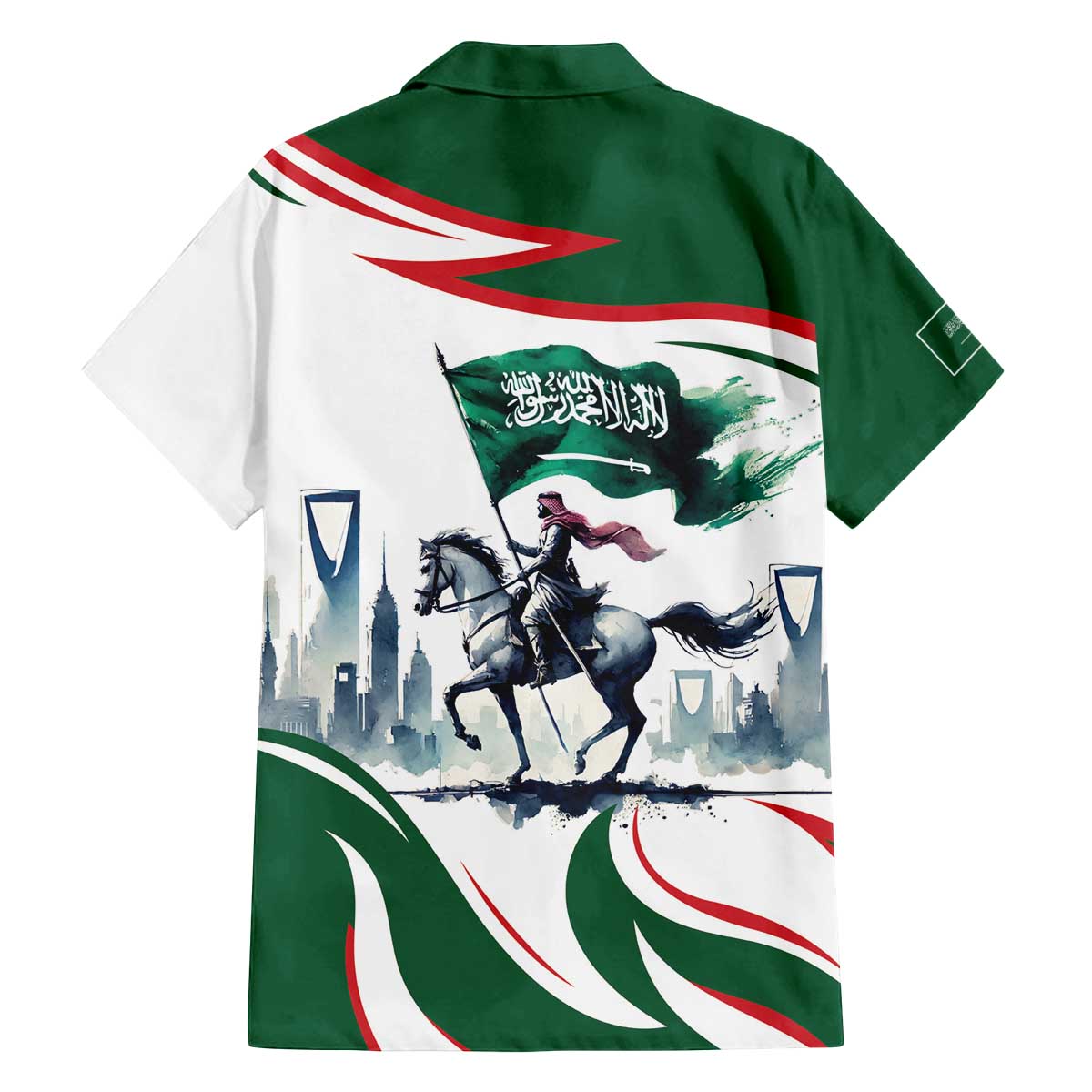 Saudi Arabia Horse Riders Family Matching Off The Shoulder Long Sleeve Dress and Hawaiian Shirt Arab Style - Wonder Print Shop