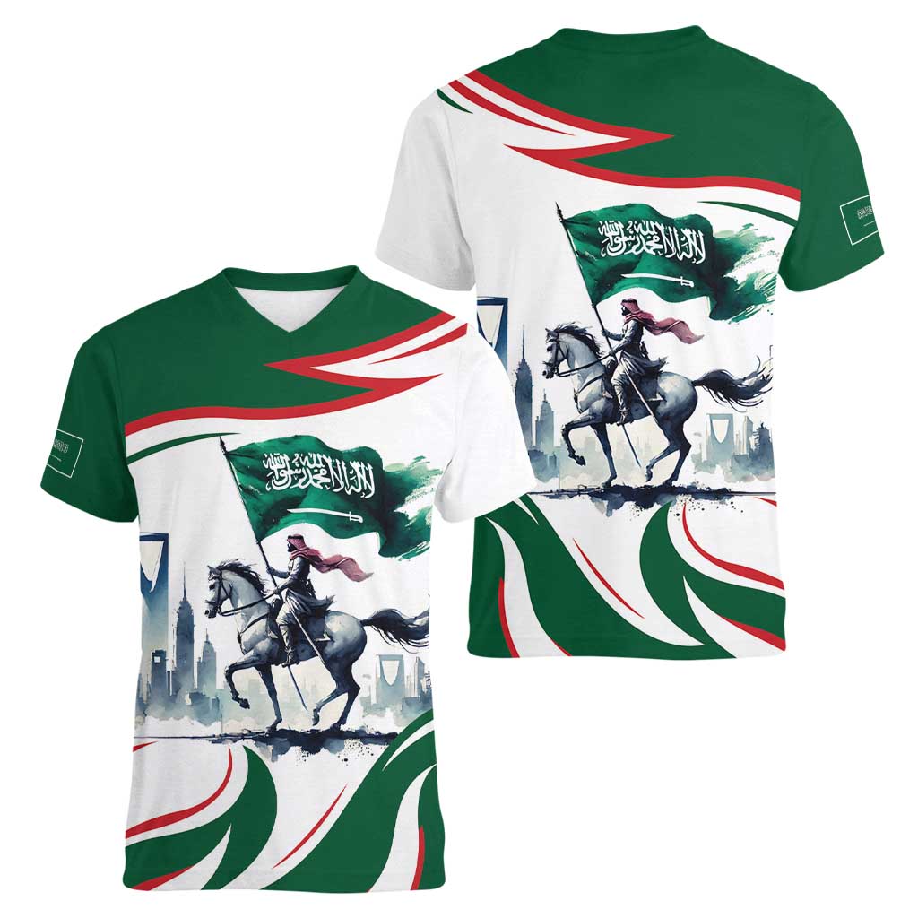 Saudi Arabia Horse Riders Women V-Neck T-Shirt Arab Style - Wonder Print Shop