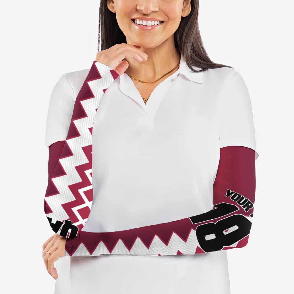 Custom Qatar Football Arm Sleeves Maroon One Go Champion - Wonder Print Shop
