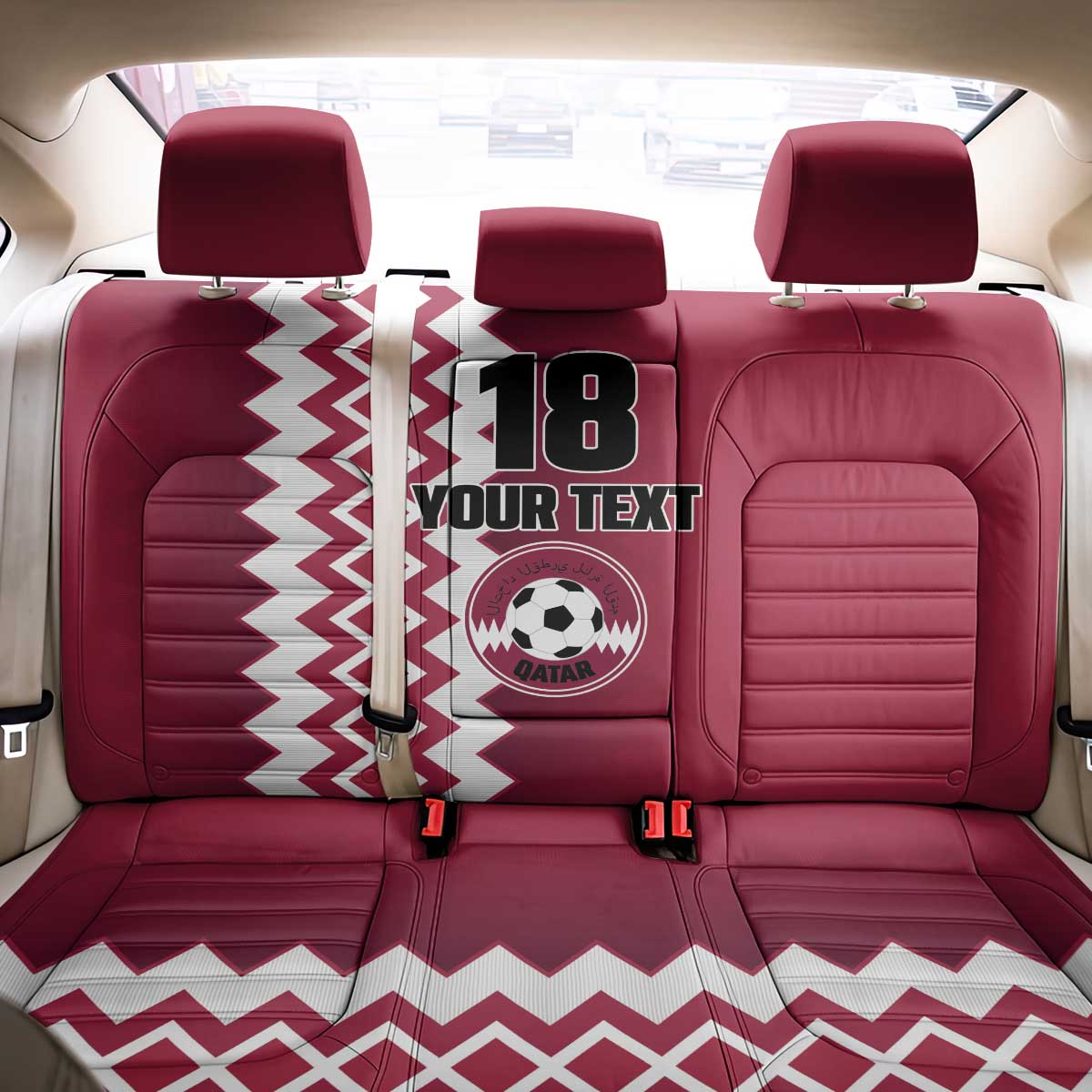 Custom Qatar Football Back Car Seat Cover Maroon One Go Champion - Wonder Print Shop