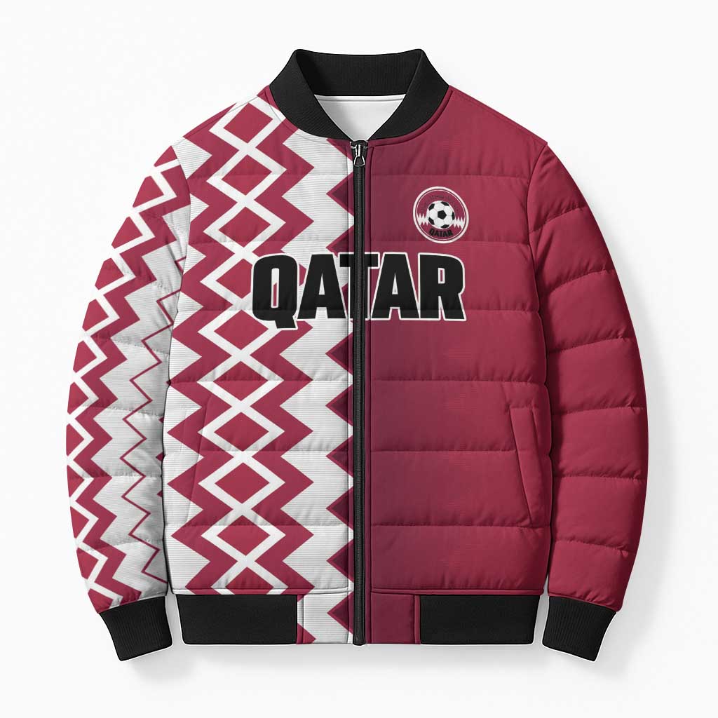 Custom Qatar Football Bomber Puffer Jacket Maroon One Go Champion - Wonder Print Shop
