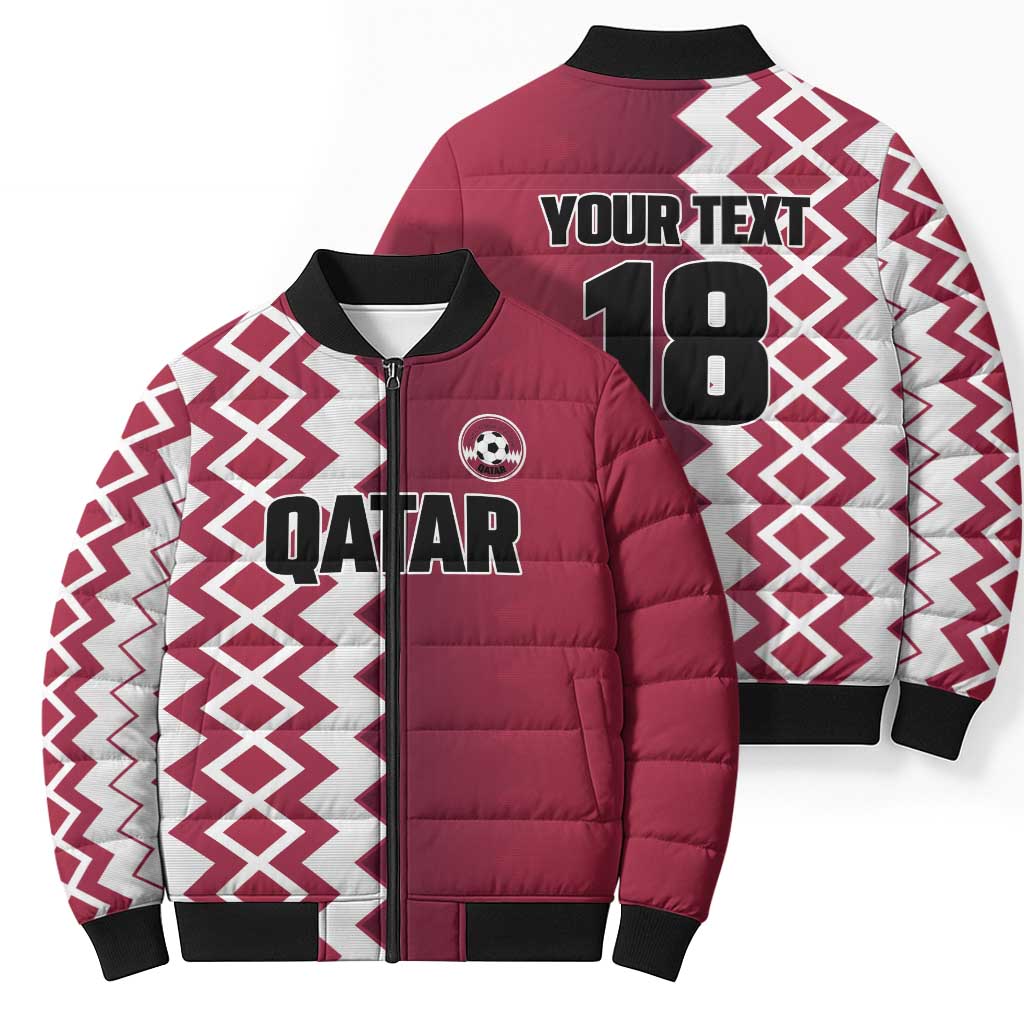 Custom Qatar Football Bomber Puffer Jacket Maroon One Go Champion - Wonder Print Shop