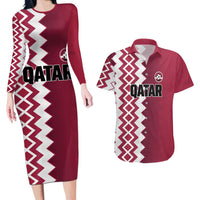 Custom Qatar Football Couples Matching Long Sleeve Bodycon Dress and Hawaiian Shirt Maroon One Go Champion - Wonder Print Shop