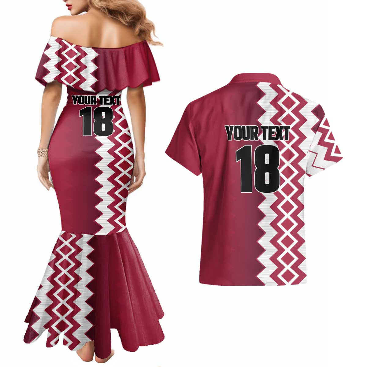 Custom Qatar Football Couples Matching Mermaid Dress and Hawaiian Shirt Maroon One Go Champion - Wonder Print Shop