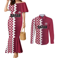 Custom Qatar Football Couples Matching Mermaid Dress and Long Sleeve Button Shirt Maroon One Go Champion - Wonder Print Shop