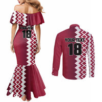 Custom Qatar Football Couples Matching Mermaid Dress and Long Sleeve Button Shirt Maroon One Go Champion - Wonder Print Shop