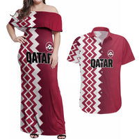 Custom Qatar Football Couples Matching Off Shoulder Maxi Dress and Hawaiian Shirt Maroon One Go Champion - Wonder Print Shop