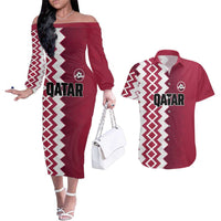 Custom Qatar Football Couples Matching Off The Shoulder Long Sleeve Dress and Hawaiian Shirt Maroon One Go Champion - Wonder Print Shop