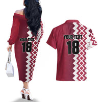 Custom Qatar Football Couples Matching Off The Shoulder Long Sleeve Dress and Hawaiian Shirt Maroon One Go Champion - Wonder Print Shop