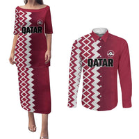 Custom Qatar Football Couples Matching Puletasi and Long Sleeve Button Shirt Maroon One Go Champion - Wonder Print Shop