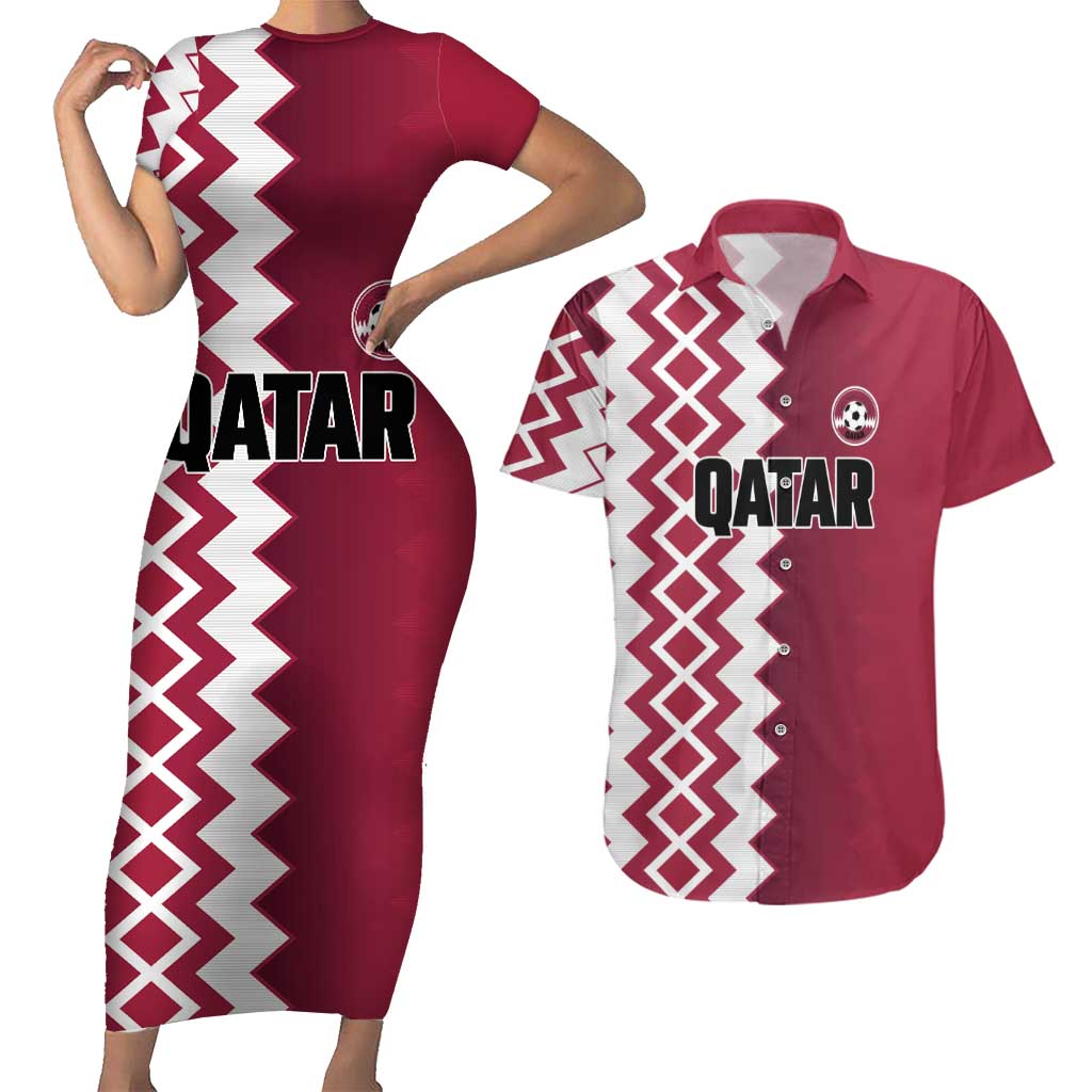 Custom Qatar Football Couples Matching Short Sleeve Bodycon Dress and Hawaiian Shirt Maroon One Go Champion - Wonder Print Shop