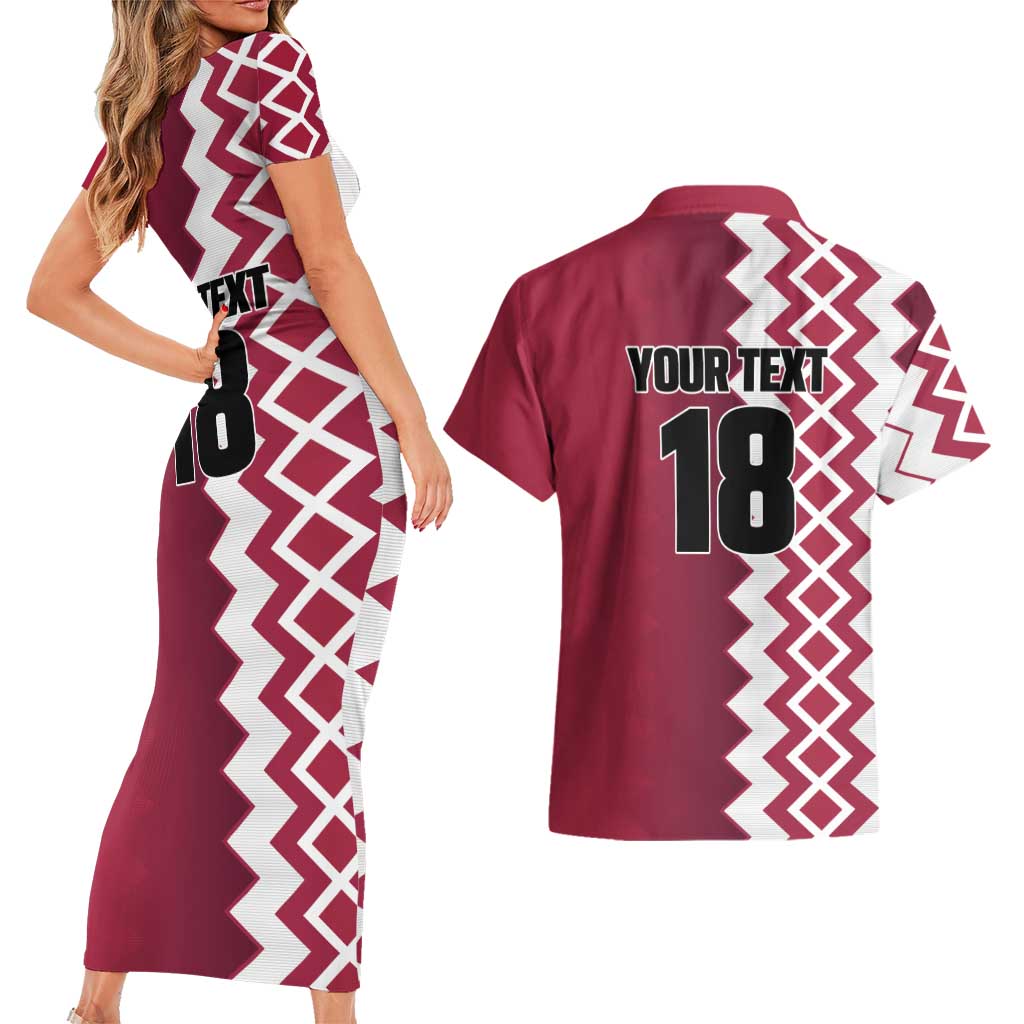 Custom Qatar Football Couples Matching Short Sleeve Bodycon Dress and Hawaiian Shirt Maroon One Go Champion - Wonder Print Shop