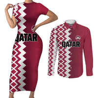 Custom Qatar Football Couples Matching Short Sleeve Bodycon Dress and Long Sleeve Button Shirt Maroon One Go Champion - Wonder Print Shop