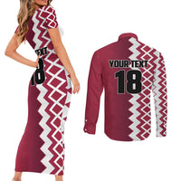Custom Qatar Football Couples Matching Short Sleeve Bodycon Dress and Long Sleeve Button Shirt Maroon One Go Champion - Wonder Print Shop