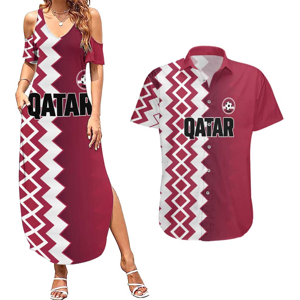 Custom Qatar Football Couples Matching Summer Maxi Dress and Hawaiian Shirt Maroon One Go Champion - Wonder Print Shop
