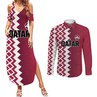 Custom Qatar Football Couples Matching Summer Maxi Dress and Long Sleeve Button Shirt Maroon One Go Champion - Wonder Print Shop