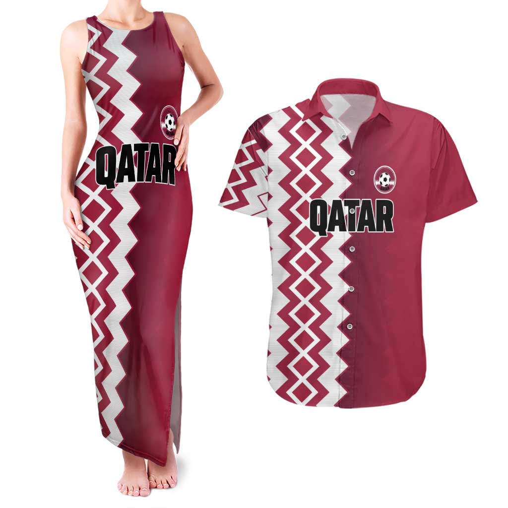 Custom Qatar Football Couples Matching Tank Maxi Dress and Hawaiian Shirt Maroon One Go Champion - Wonder Print Shop