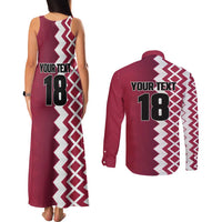 Custom Qatar Football Couples Matching Tank Maxi Dress and Long Sleeve Button Shirt Maroon One Go Champion - Wonder Print Shop