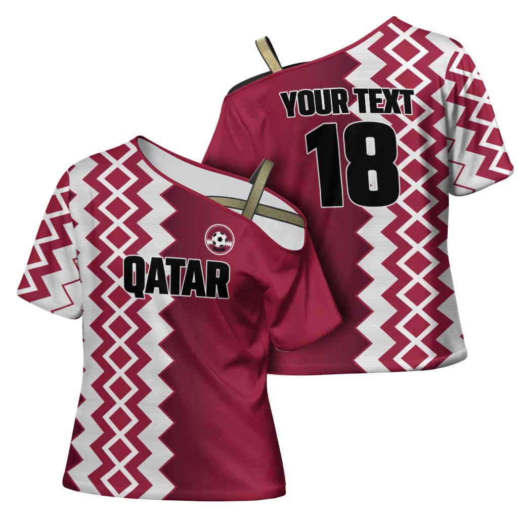 Custom Qatar Football Cross Shoulder Shirt Maroon One Go Champion - Wonder Print Shop
