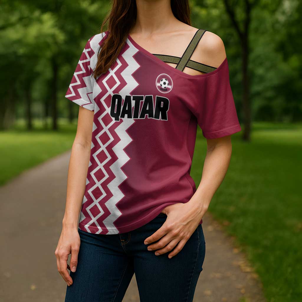 Custom Qatar Football Cross Shoulder Shirt Maroon One Go Champion - Wonder Print Shop