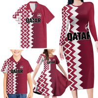 Custom Qatar Football Family Matching Long Sleeve Bodycon Dress and Hawaiian Shirt Maroon One Go Champion - Wonder Print Shop
