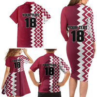Custom Qatar Football Family Matching Long Sleeve Bodycon Dress and Hawaiian Shirt Maroon One Go Champion - Wonder Print Shop