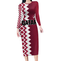 Custom Qatar Football Family Matching Long Sleeve Bodycon Dress and Hawaiian Shirt Maroon One Go Champion - Wonder Print Shop