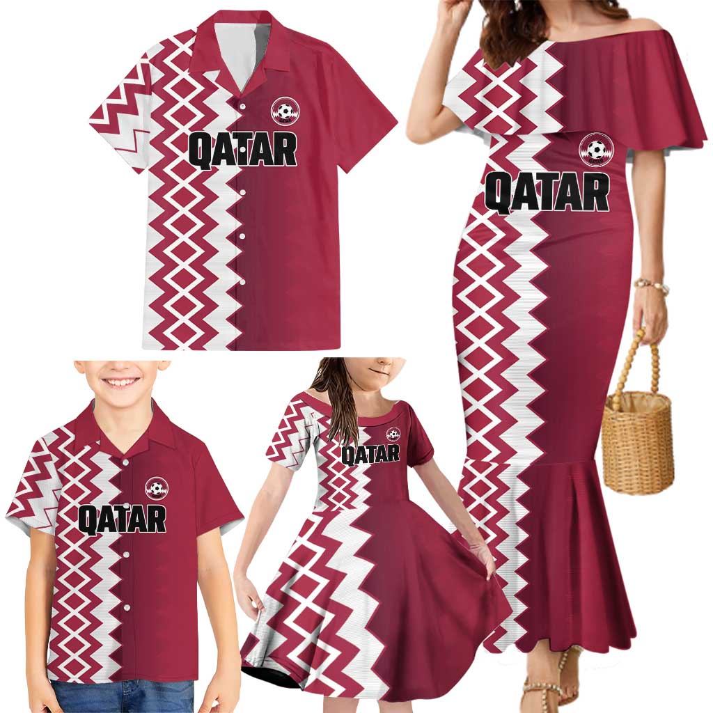 Custom Qatar Football Family Matching Mermaid Dress and Hawaiian Shirt Maroon One Go Champion - Wonder Print Shop