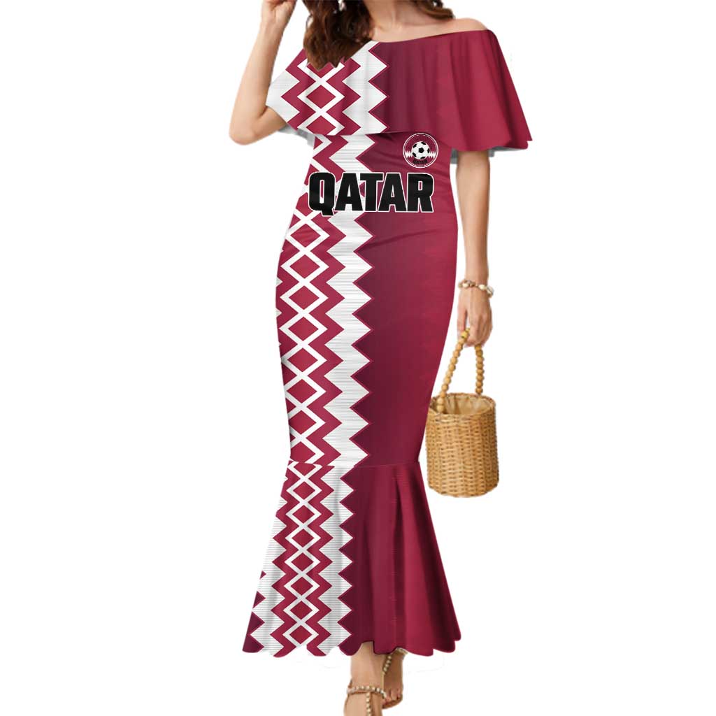 Custom Qatar Football Family Matching Mermaid Dress and Hawaiian Shirt Maroon One Go Champion - Wonder Print Shop