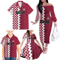 Custom Qatar Football Family Matching Off The Shoulder Long Sleeve Dress and Hawaiian Shirt Maroon One Go Champion - Wonder Print Shop