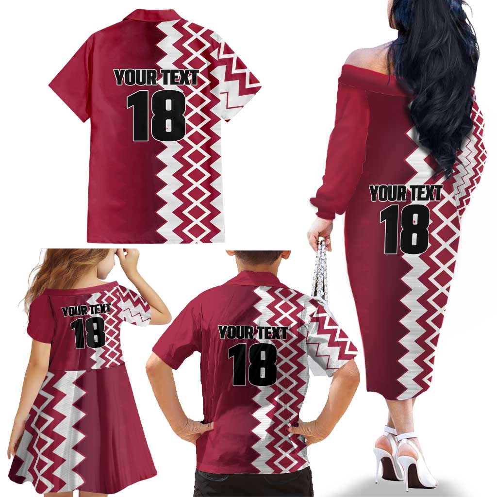 Custom Qatar Football Family Matching Off The Shoulder Long Sleeve Dress and Hawaiian Shirt Maroon One Go Champion - Wonder Print Shop
