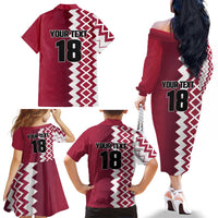 Custom Qatar Football Family Matching Off The Shoulder Long Sleeve Dress and Hawaiian Shirt Maroon One Go Champion - Wonder Print Shop