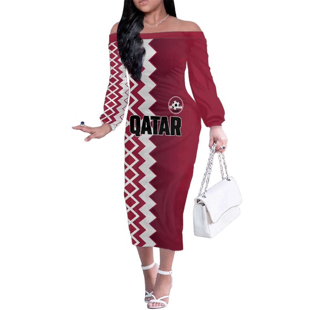 Custom Qatar Football Family Matching Off The Shoulder Long Sleeve Dress and Hawaiian Shirt Maroon One Go Champion - Wonder Print Shop