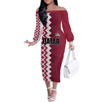Custom Qatar Football Family Matching Off The Shoulder Long Sleeve Dress and Hawaiian Shirt Maroon One Go Champion - Wonder Print Shop